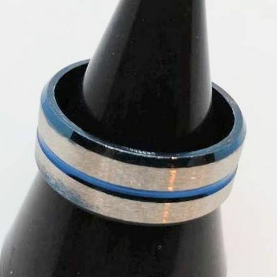 【２３号】シルバー×ブルー　ライン　リング　指輪　ストリート　ロック　パンク メンズのアクセサリー(リング(指輪))の商品写真