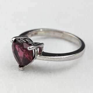 英国ヴィンテージジュエリー ハート型ルビーカラーガラス 純銀リング（11号）指輪(その他)