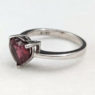 英国ヴィンテージジュエリー ハート型ルビーカラーガラス 純銀リング（14号）指輪(その他)