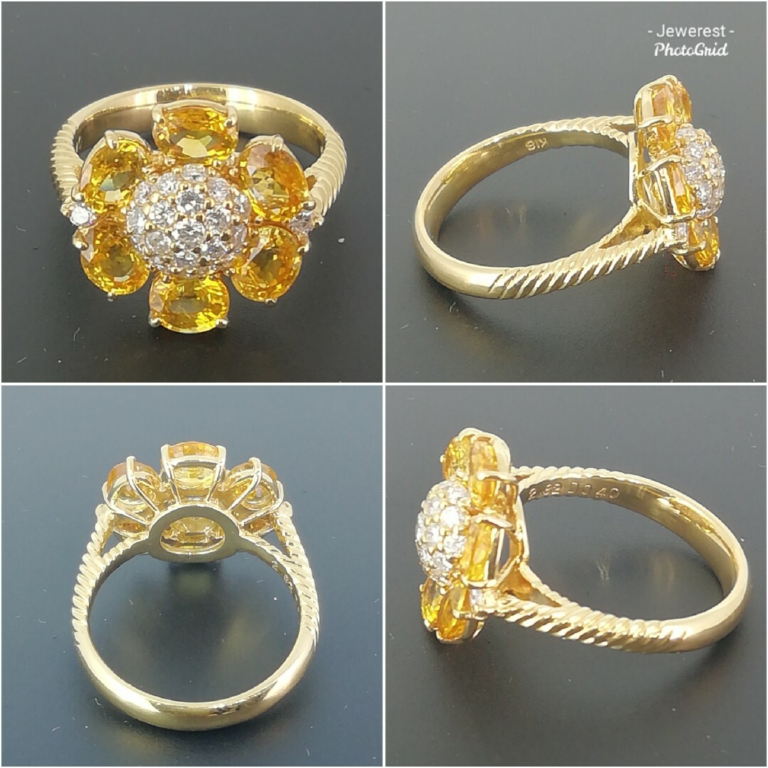 K18🌼イエローサファイア &✨ダイヤ✨付き🌼お花モチーフ✨キラキラリング✨ レディースのアクセサリー(リング(指輪))の商品写真