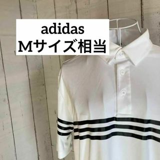 アディダス(adidas)のadidas Mサイズ相当　ポロシャツ　スポーツウェア　ホワイト　ボーダー(ポロシャツ)