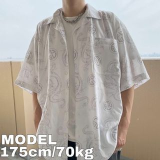 フブ(FUBU)の90s フブ ポケット 総柄シャツ 龍 ヒップホップシャツ 2XL 白 グレー(シャツ)