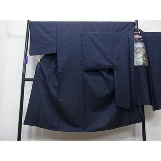 平和屋川間店■男性　紬　アンサンブル　色無地　濃藍色　逸品　ua6310(着物)