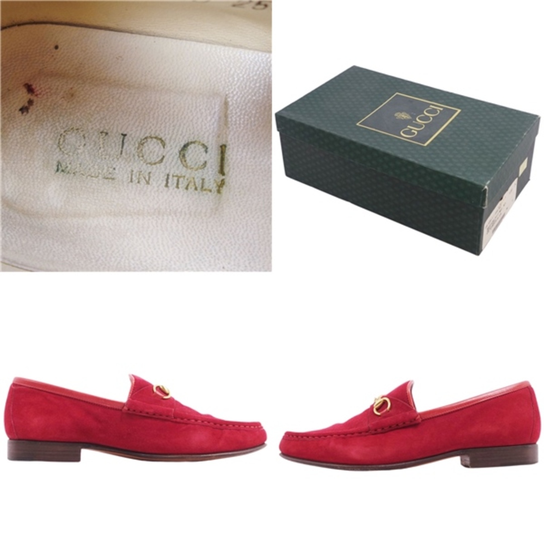 Gucci(グッチ)のVintage グッチ GUCCI ローファー モカシン ホースビット スウェードレザー シューズ 靴 レディース イタリア製 38C(25cm相当) レッド レディースの靴/シューズ(ローファー/革靴)の商品写真