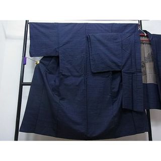 平和屋1■男性　紬　アンサンブル　色無地　濃藍色　逸品　ua6450(着物)