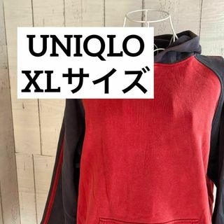 ユニクロ(UNIQLO)のUNIQLO XLサイズ　パーカー　フード付き　ネイビー　レッド(パーカー)