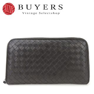 ボッテガヴェネタ(Bottega Veneta)の【中古】 ボッテガヴェネタ 長財布 イントレチャート カーフ ダークブラウン ラウンドファスナー メンズ 男性 BOTTEGAVENETA(長財布)