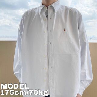 ラルフローレン(Ralph Lauren)のラルフローレン BD 無地白シャツ XL ホワイト 白 ポニー刺繍 茶色 ブルー(Tシャツ/カットソー(半袖/袖なし))