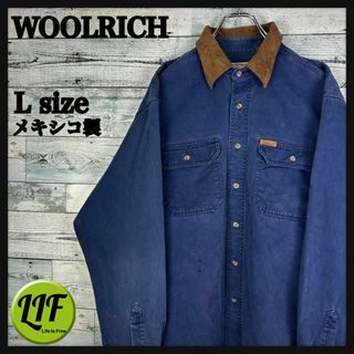 ウールリッチ(WOOLRICH)のウールリッチ メキシコ製 革ロゴタグ 襟スエード 肉厚 長袖 ワークシャツ L(シャツ)