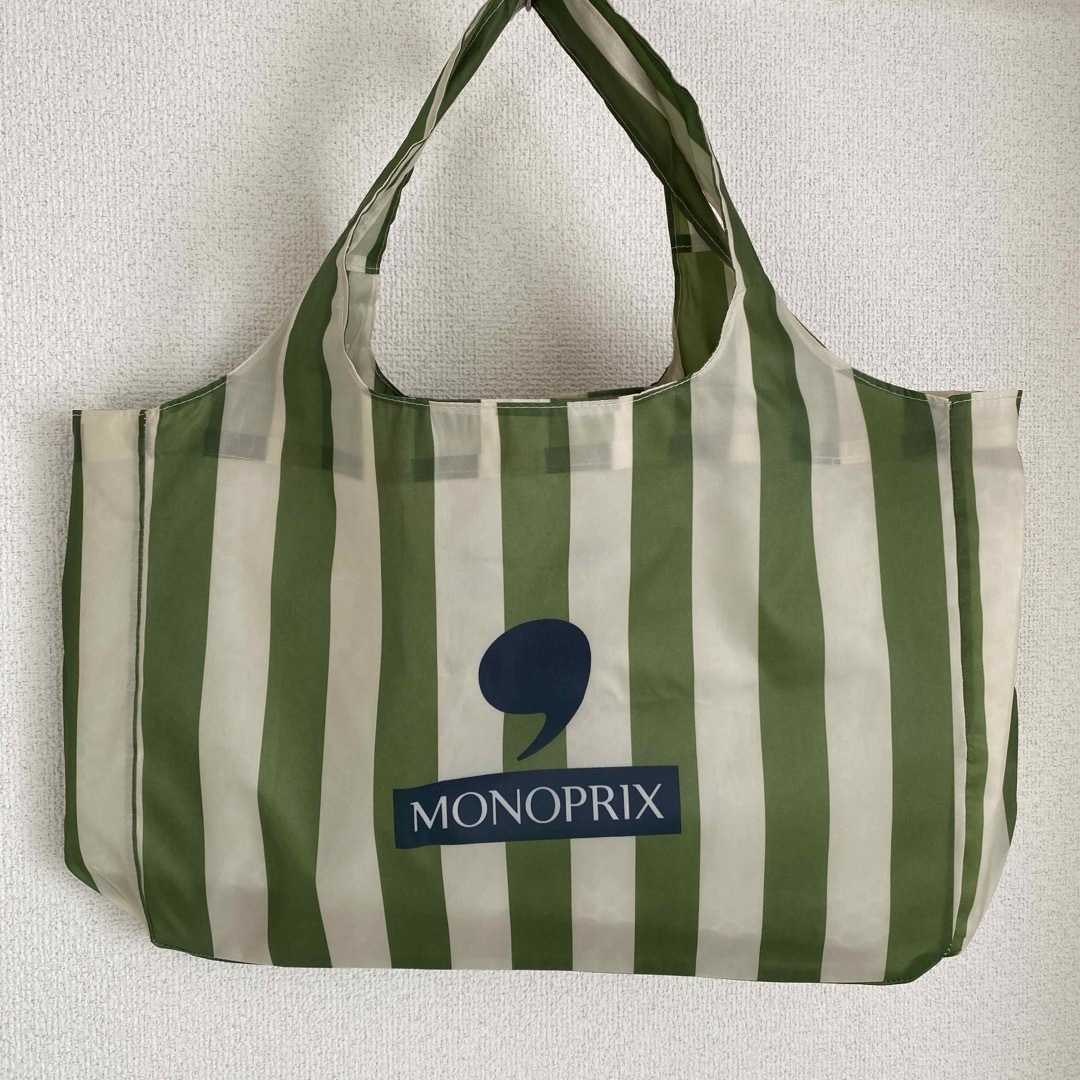 MONOPRIX モノプリ　エコバッグ グリーンストライプ レディースのバッグ(エコバッグ)の商品写真