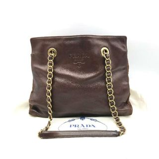 プラダ(PRADA)のPRADA プラダ 三角ロゴ レザー×ナイロン チェーン ショルダー バッグ 茶色 良品 a603(ショルダーバッグ)