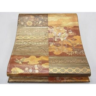 平和屋1■六通柄袋帯　螺鈿　市松花鳥文　金彩　逸品　1fb1682(帯)