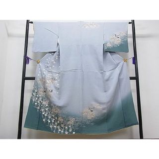 平和屋1■訪問着　鴛鴦枝垂れ花文　銀彩　鬼しぼ縮緬　逸品　ua6281(着物)