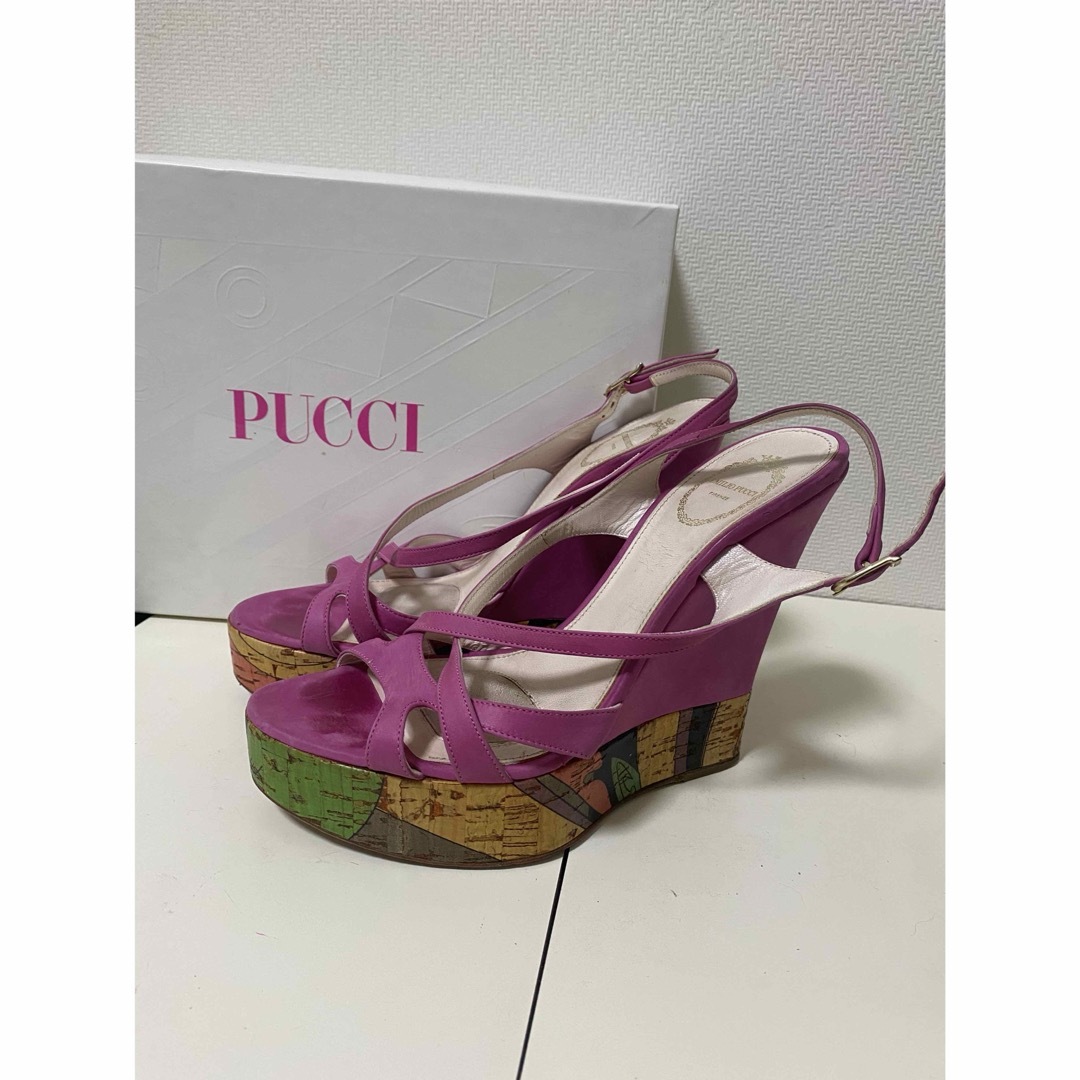 EMILIO PUCCI(エミリオプッチ)のエミリオプッチ　サンダル　ウエッジソールサンダル　ピンク　22.5㎝〜23㎝ レディースの靴/シューズ(サンダル)の商品写真