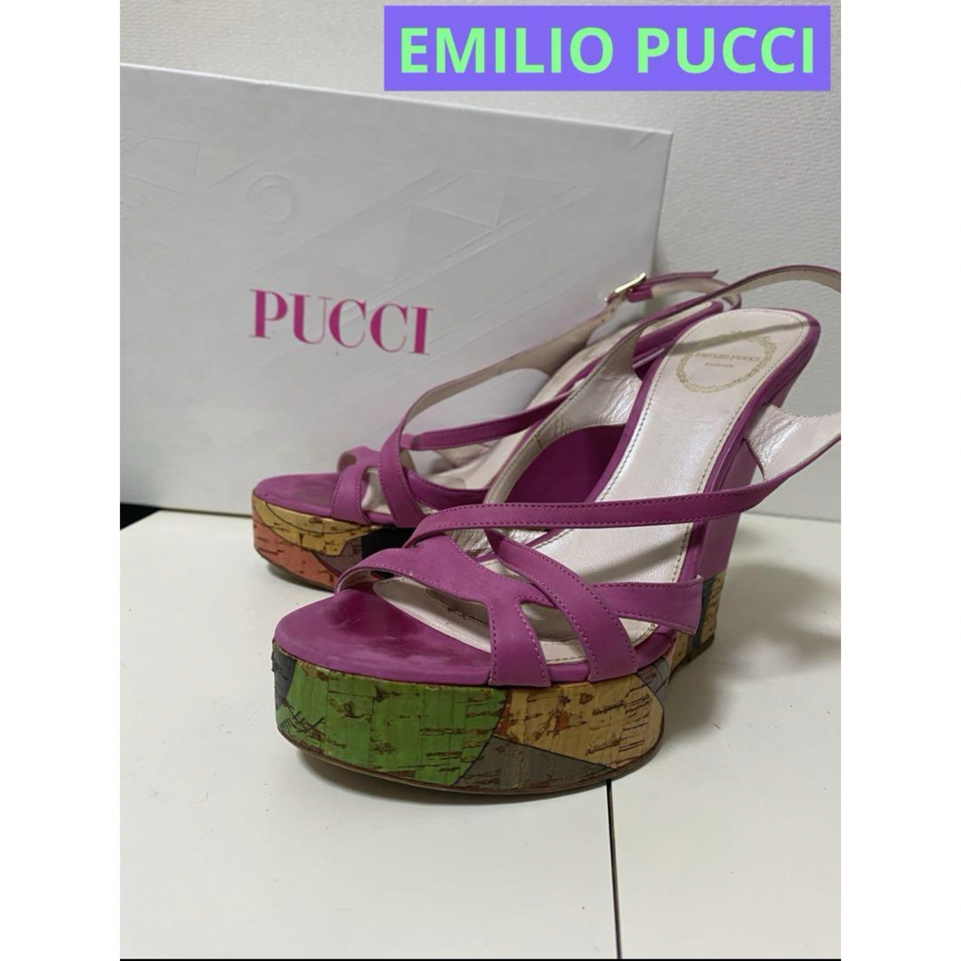 EMILIO PUCCI(エミリオプッチ)のエミリオプッチ　サンダル　ウエッジソールサンダル　ピンク　22.5㎝〜23㎝ レディースの靴/シューズ(サンダル)の商品写真