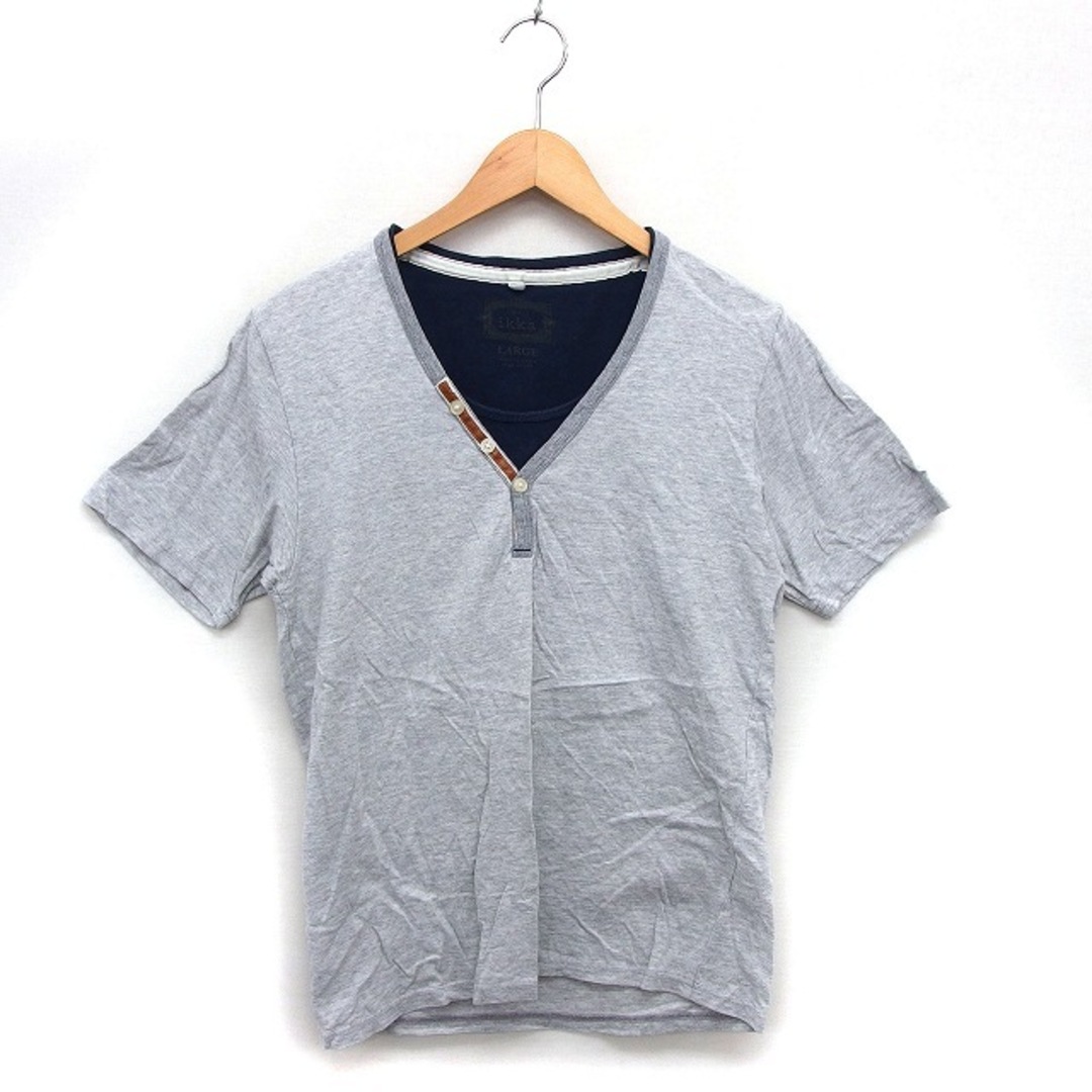 ikka(イッカ)のイッカ カットソー Tシャツ フェイクレザー フェイクレイヤード コットン 半袖 メンズのトップス(Tシャツ/カットソー(半袖/袖なし))の商品写真