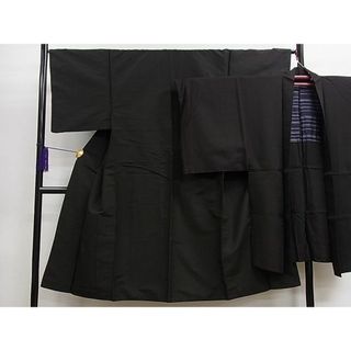 平和屋1■男性　お召　アンサンブル　縞　逸品　ze7725(着物)