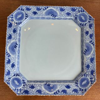 希少 特大 八角皿 有田焼 賞美堂 基泉 染付 草花紋 盛り皿 深皿 新品(食器)