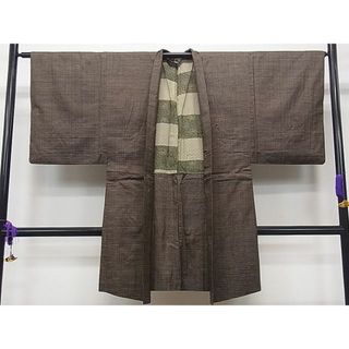 平和屋川間店■男性　長羽織　本場大島紬地　格子柄　逸品　dy7824(着物)