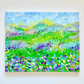 春の野＊絵画　原画　風景画　チューリップ　菜の花　パンジー　桜　(絵画/タペストリー)