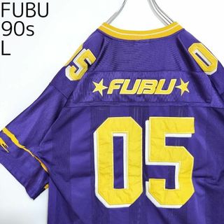 フブ(FUBU)の90s FUBU フブ 刺繍ロゴゲームシャツ ナンバリング L パープル紫 黄色(Tシャツ/カットソー(半袖/袖なし))