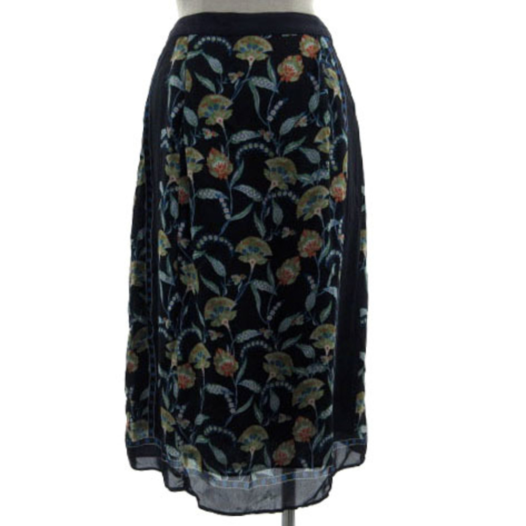 ARTISAN(アルティザン)のアルチザン スカート ラップ風 ミディ丈 シルク 花柄 紺 マルチカラー 9 レディースのスカート(ひざ丈スカート)の商品写真