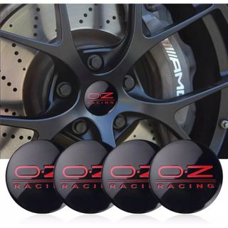 OZレーシング センターキャップ ステッカー 4枚セット 56mm ブラック(車外アクセサリ)