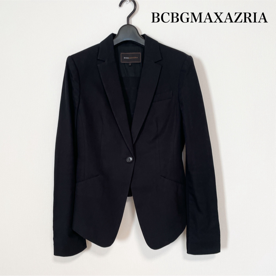 BCBGMAXAZRIA(ビーシービージーマックスアズリア)のBCBGMAXAZRIA 異素材フリルジャケット 黒 上品 美シルエット♡ レディースのジャケット/アウター(テーラードジャケット)の商品写真