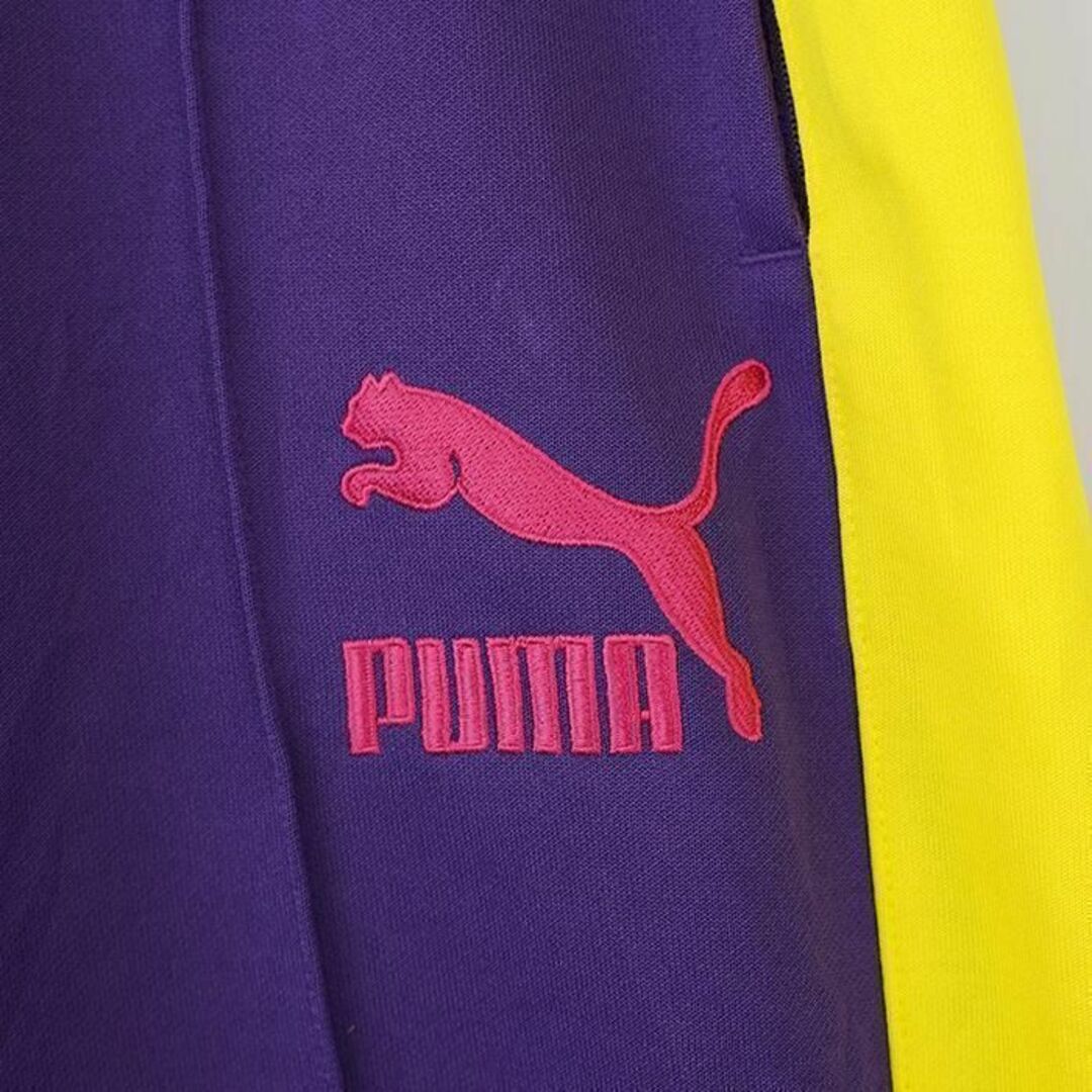 PUMA(プーマ)のPUMA プーマ トラックボトム ロゴ刺繍 パンツ L 紫 パープル 黄色 古着 メンズのパンツ(その他)の商品写真