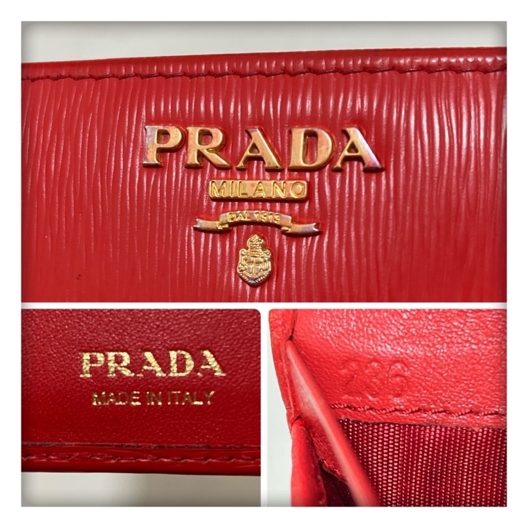 PRADA(プラダ)の2/21午前中削除します‼️ 美品✨ PRADA ヴィッテロ 折り財布 レッド系 レディースのファッション小物(財布)の商品写真