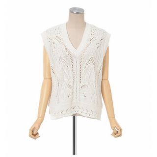 mame - Curtain Lace Pattern Knitted V Neck Vest