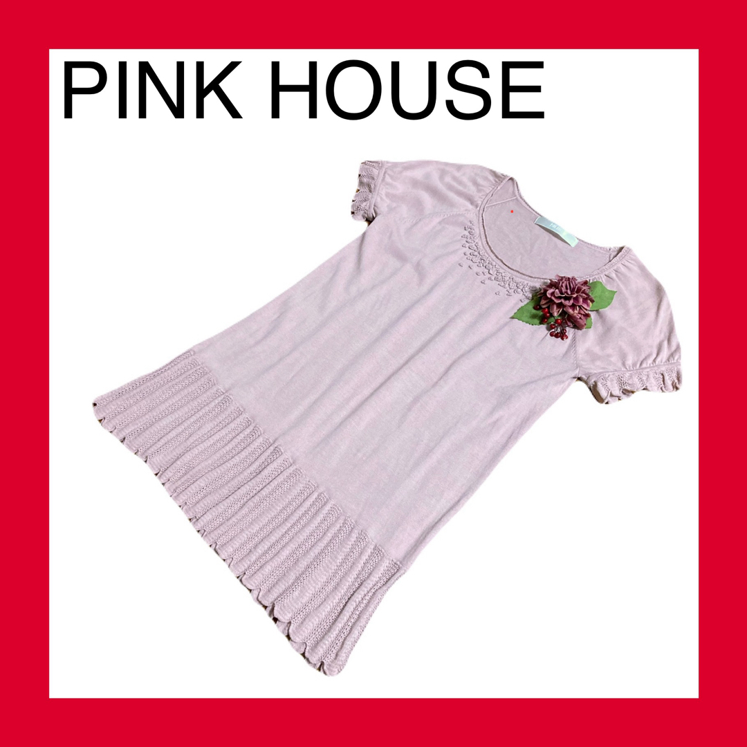 PINK HOUSE(ピンクハウス)の週末限定セール！春を先取り！ピンクハウスニットチュニックワンピースお花モチーフ レディースのトップス(チュニック)の商品写真
