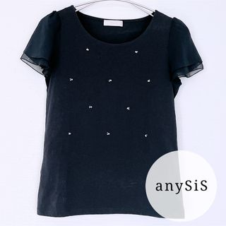 エニィスィス(anySiS)のanysis ビジュー 半袖 シフォンレース カットソー ブラウス Tシャツ(シャツ/ブラウス(半袖/袖なし))