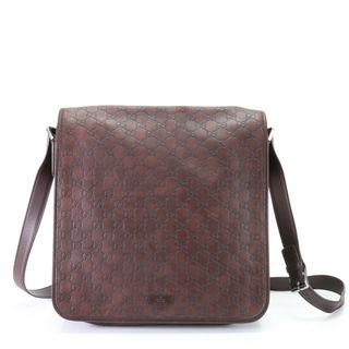 グッチ(Gucci)の美品 グッチ グッチシマ 145840 3444 レザー ショルダーバッグ 斜め掛け メッセンジャー 通勤 本革 ブラウン A4 メンズ MPM O13-9(ショルダーバッグ)