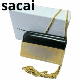 サカイ(sacai)の【箱付き】sacai 三つ折財布 チェーン コインケース ブラック イタリア製(財布)