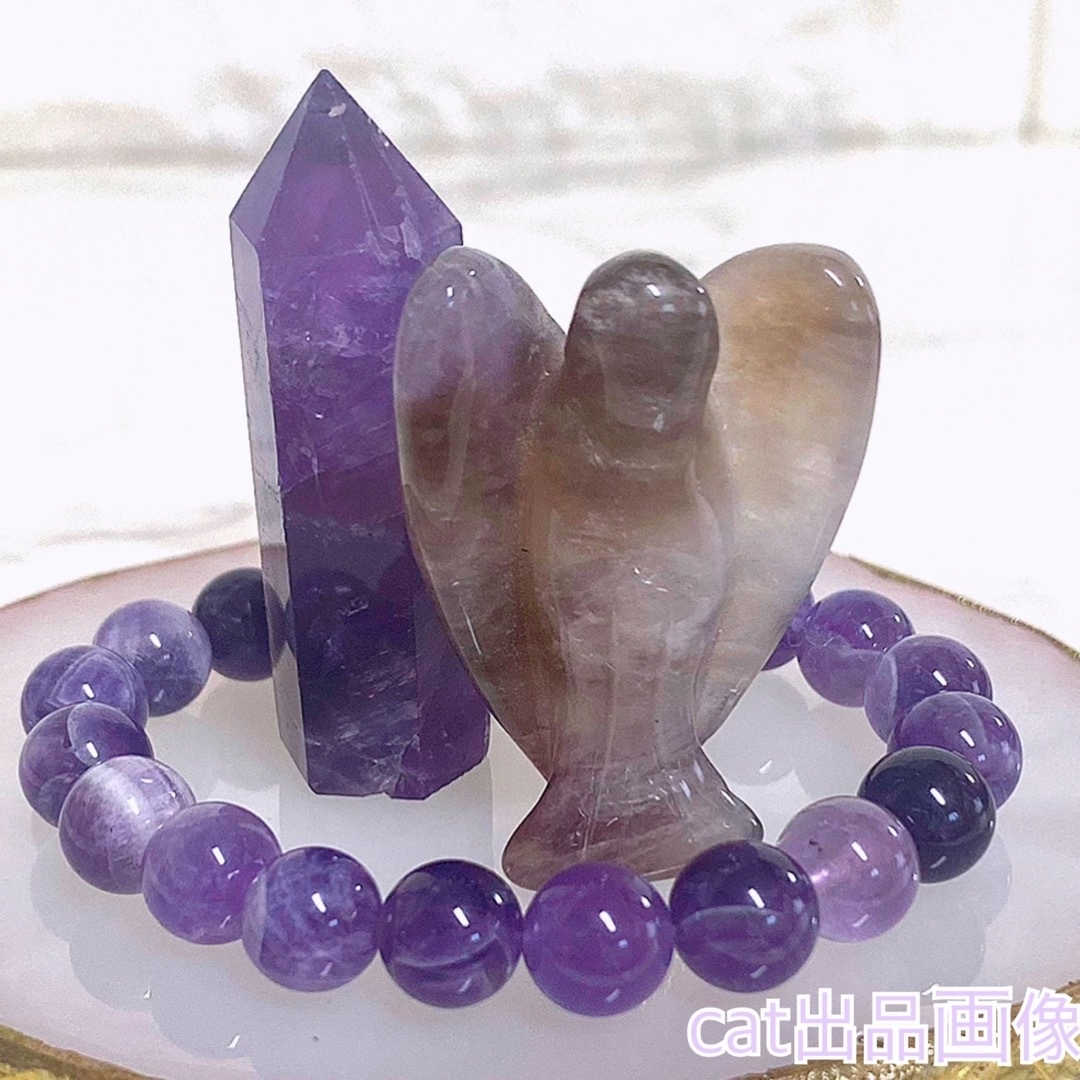 天然石 パワーストン アメジスト 紫水晶 ブレスレット 天使 六角柱