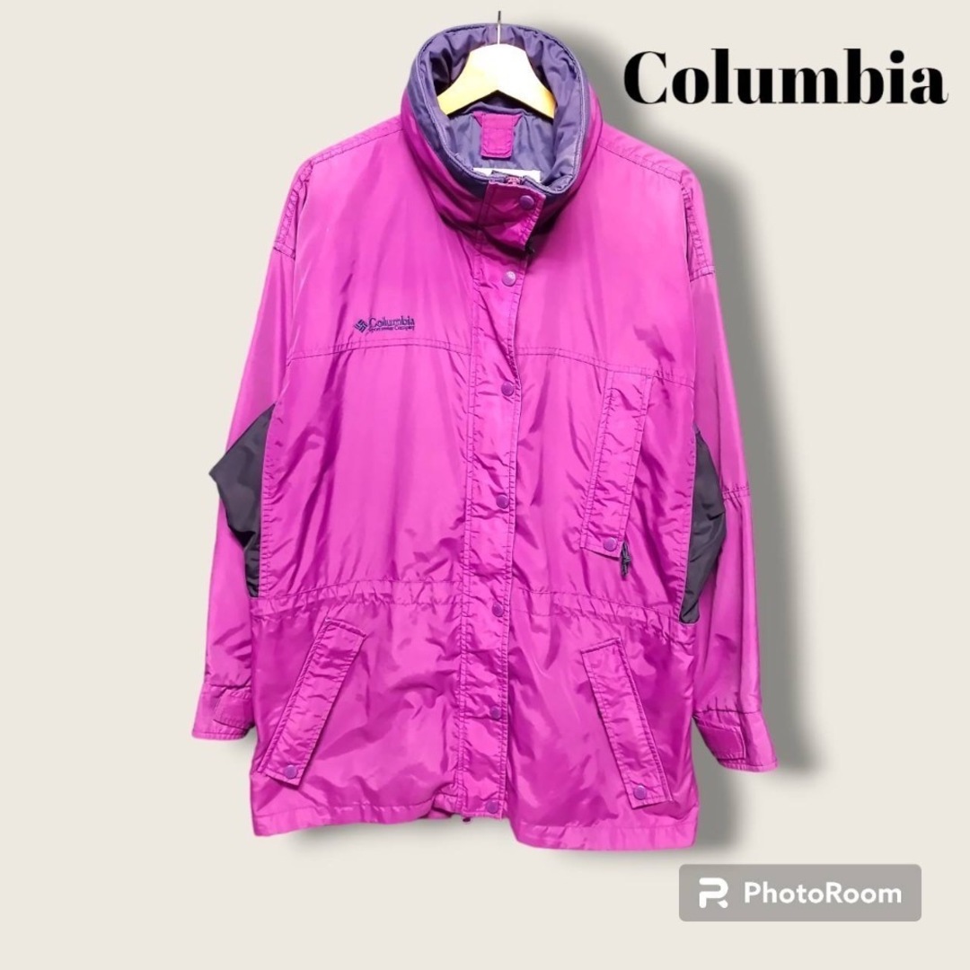 パーカーColumbia 紫抹茶　右胸刺繍ロゴ　マウンテンジャケット　希少　90s