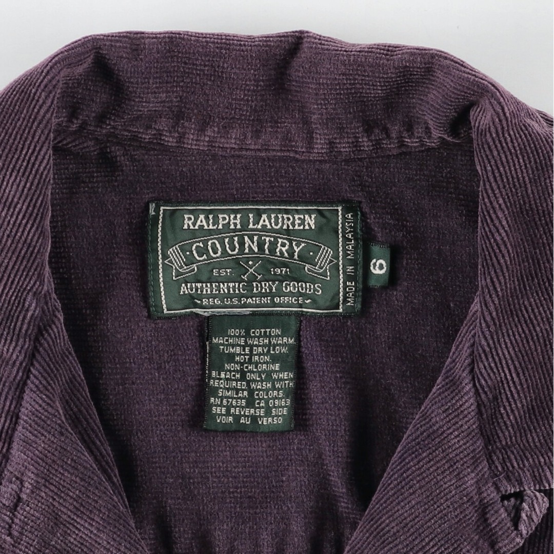 Ralph Lauren(ラルフローレン)の古着 90年代 ラルフローレン Ralph Lauren COUNTRY カントリー オープンカラー 長袖 コーデュロイシャツ レディースM ヴィンテージ /eva001381 レディースのトップス(シャツ/ブラウス(長袖/七分))の商品写真