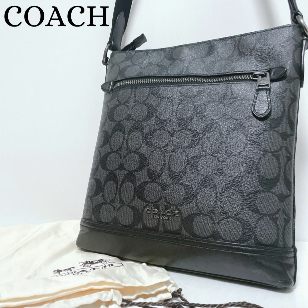 美品】COACHコーチ シグネチャーブラック黒 サコッシュ ショルダー