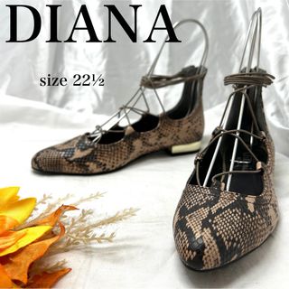 ダイアナ(DIANA)の【ほぼ未使用】ダイアナ　パイソン型押し　レースアップパンプス　ポインテッドトゥ(ハイヒール/パンプス)