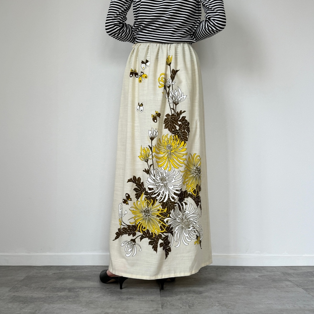 古着 70年代 UNKNOWN 花柄 マキシ丈 Aラインギャザースカート レディースM ヴィンテージ /evb004513 レディースのスカート(ロングスカート)の商品写真