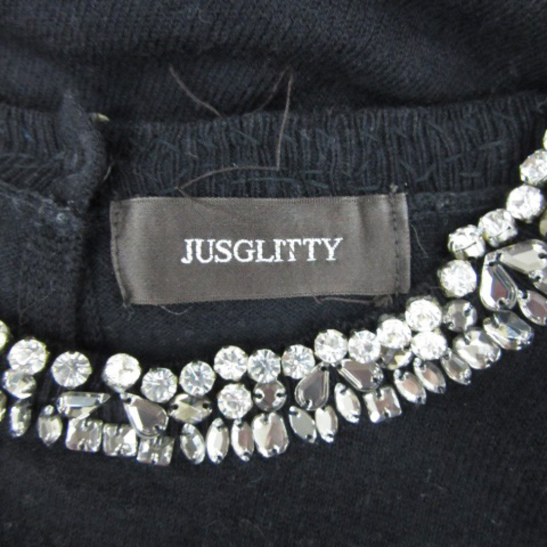 JUSGLITTY(ジャスグリッティー)のジャスグリッティー ニット カットソー 七分袖 ラウンドネック ビジュー 2 黒 レディースのトップス(ニット/セーター)の商品写真