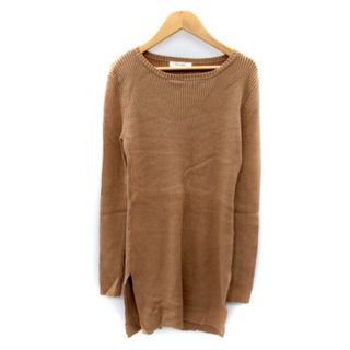 マウジー(moussy)のマウジー タイトワンピース ニットワンピース ミニ丈 長袖 スリット F 茶(ミニワンピース)