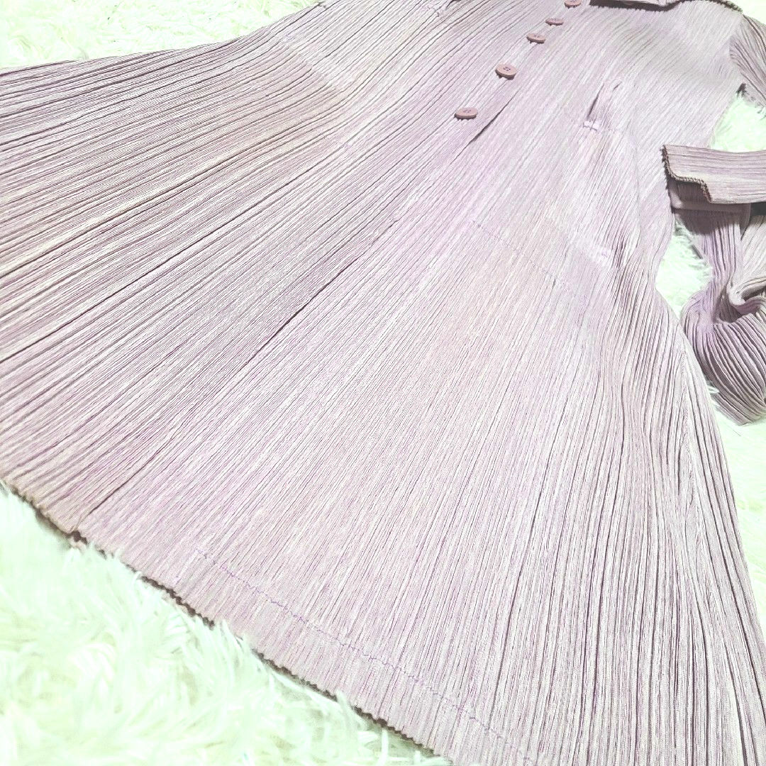 ISSEY MIYAKE(イッセイミヤケ)のPLEATS PLEASE ISSEY   ベルト付き ピンクパープル サイズ3 レディースのワンピース(ロングワンピース/マキシワンピース)の商品写真