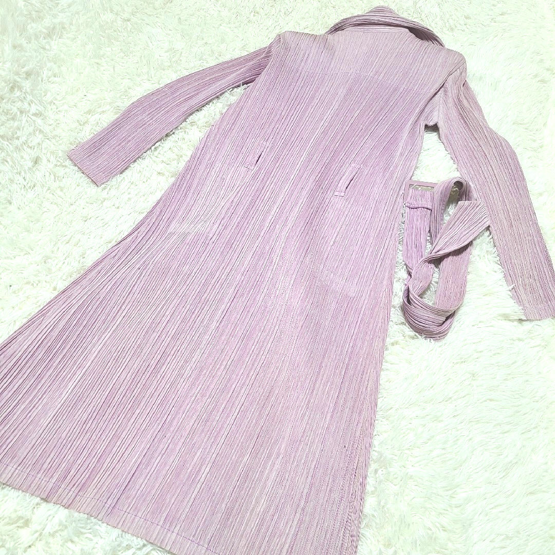 ISSEY MIYAKE(イッセイミヤケ)のPLEATS PLEASE ISSEY   ベルト付き ピンクパープル サイズ3 レディースのワンピース(ロングワンピース/マキシワンピース)の商品写真