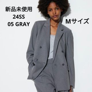 ユニクロ(UNIQLO)の新品未使用 ユニクロ 24SS ダブルジャケット グレー Mサイズ(テーラードジャケット)