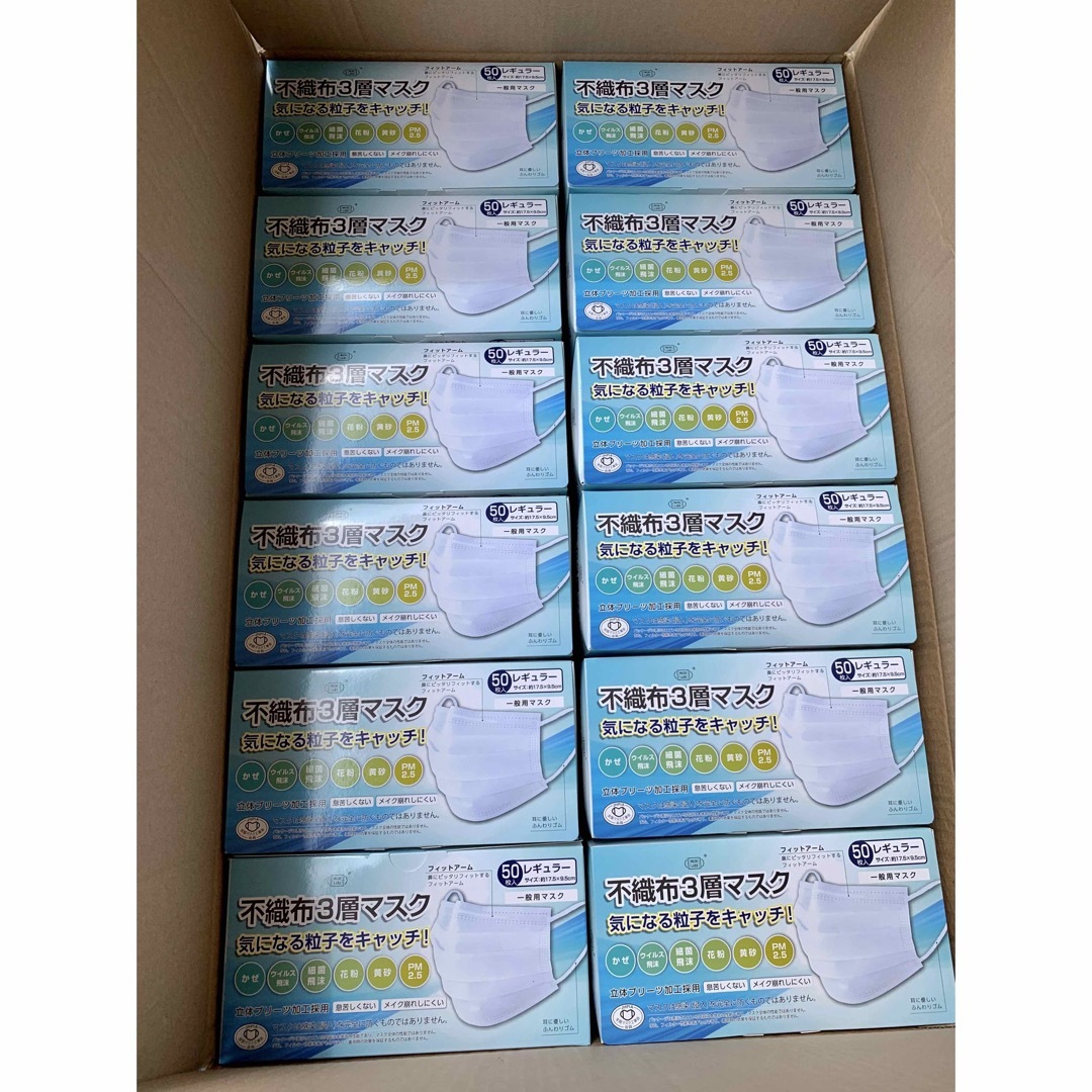不織布 富士3層マスク レギュラー50枚入 48箱セット 1200 インテリア/住まい/日用品の日用品/生活雑貨/旅行(日用品/生活雑貨)の商品写真