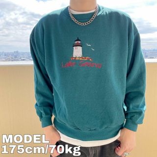 ジャージーズ(JERZEES)の90s USA製 ジャージーズ 刺繍スウェット XL グリーン 緑 ホワイト白(スウェット)