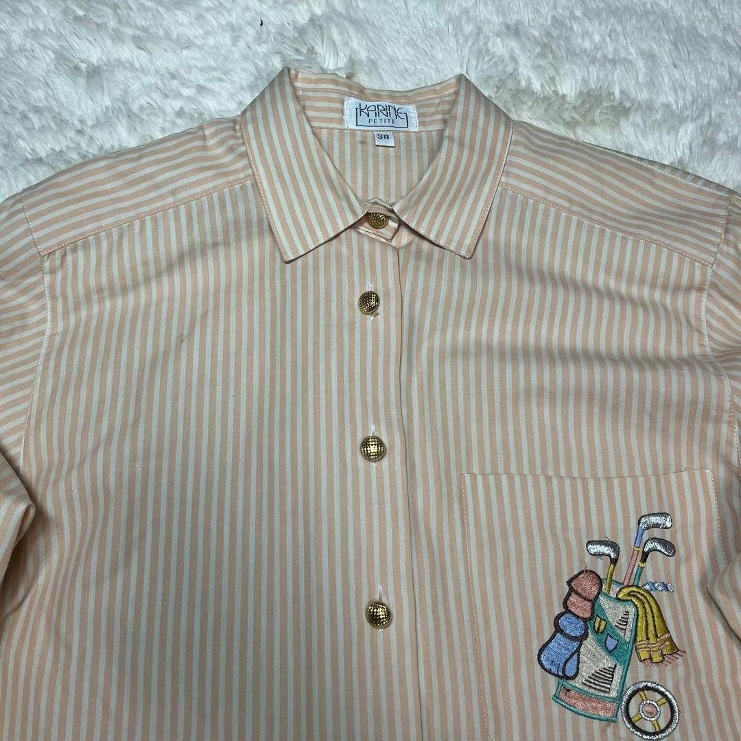 KARINE PETITE ストライプシャツ ゴルフ刺繍 ピンク 昭和レトロ レディースのトップス(シャツ/ブラウス(長袖/七分))の商品写真
