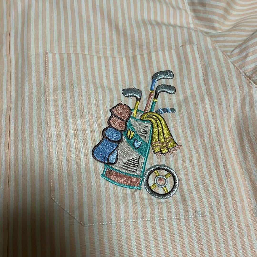 KARINE PETITE ストライプシャツ ゴルフ刺繍 ピンク 昭和レトロ レディースのトップス(シャツ/ブラウス(長袖/七分))の商品写真